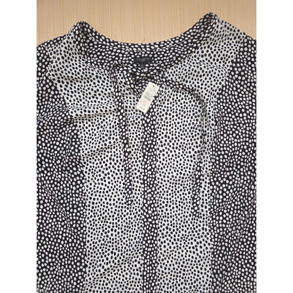 Talbots Women's Plus Size 2X Lightweight Blouse Black White Print New